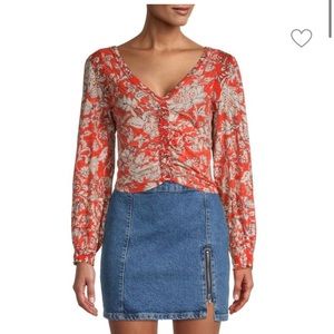 NWT: Free People Ruched Floral Top/Blouse Size Small